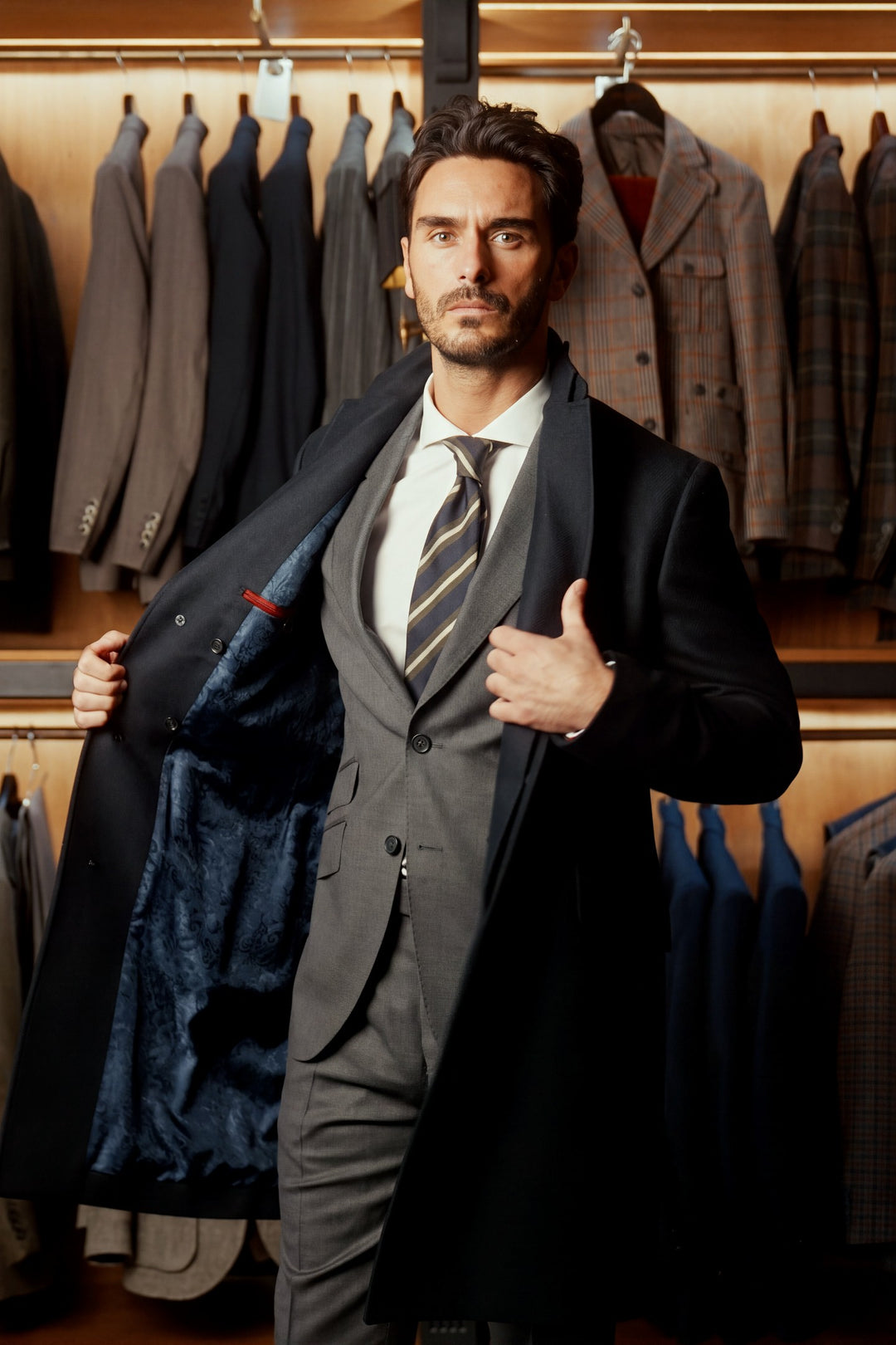 Le Vittorio, navy cashmere and wool – worn in the shop