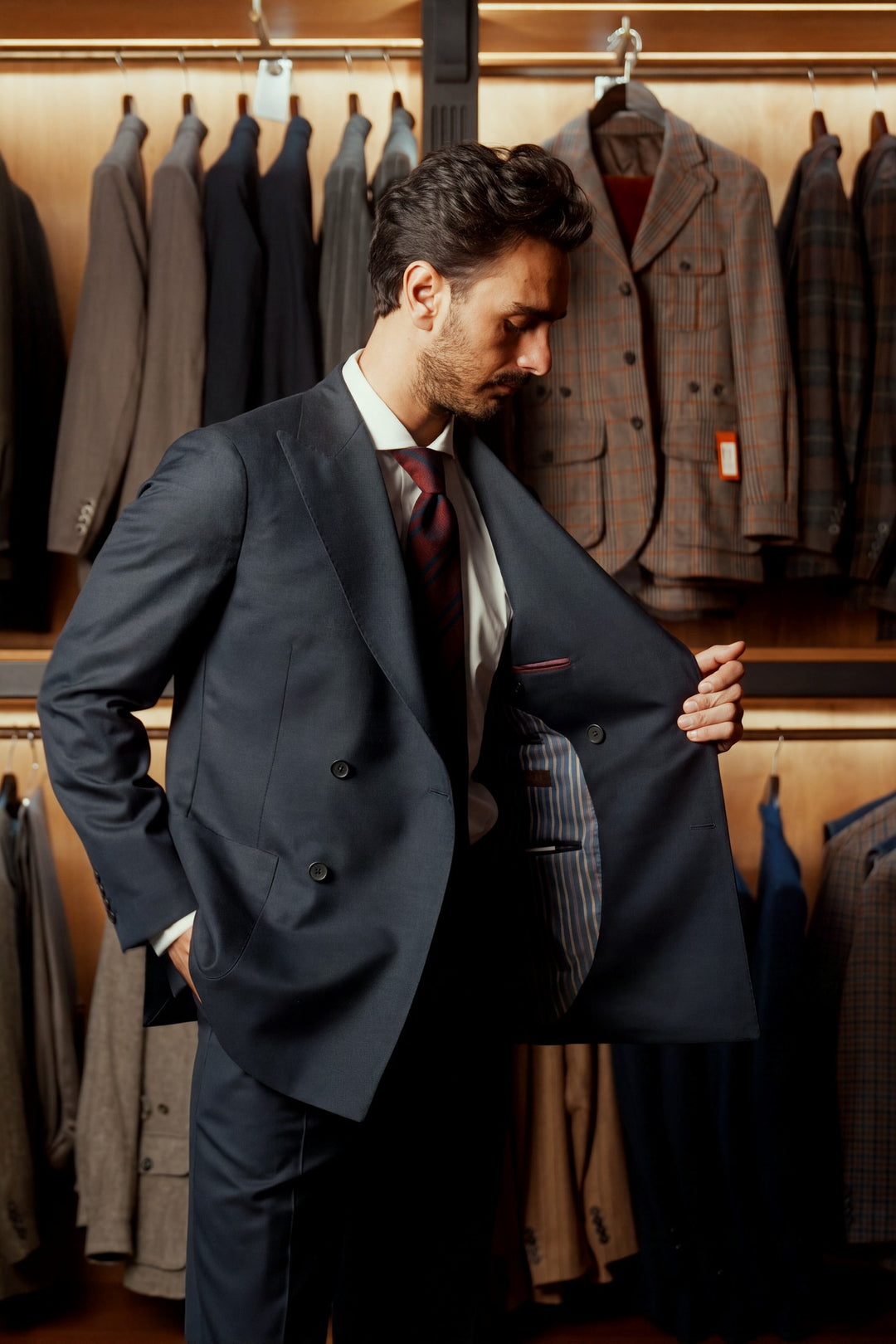 Le Naples, sublime blue textured wool – worn in the shop