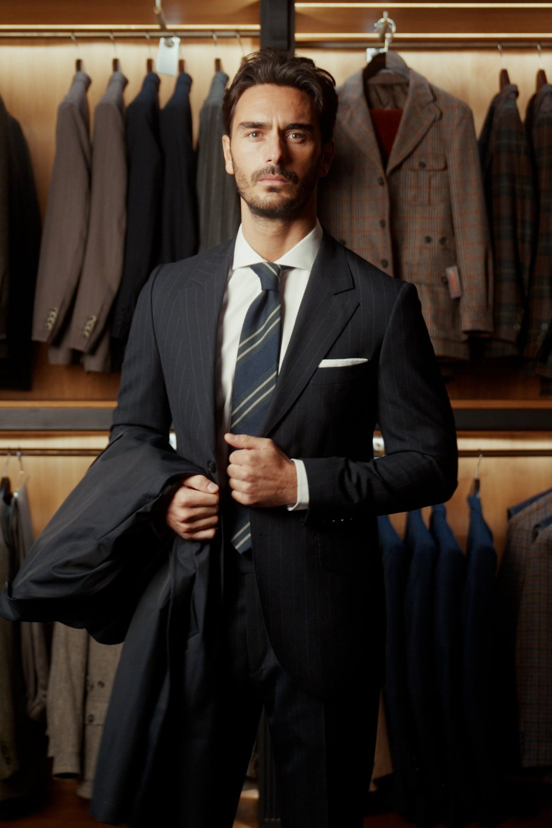 The Waistcoat – Navy striped Travel Suit