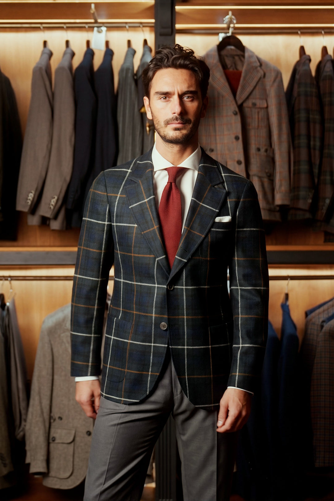 The Classic, mouse grey wool twill – worn in the shop