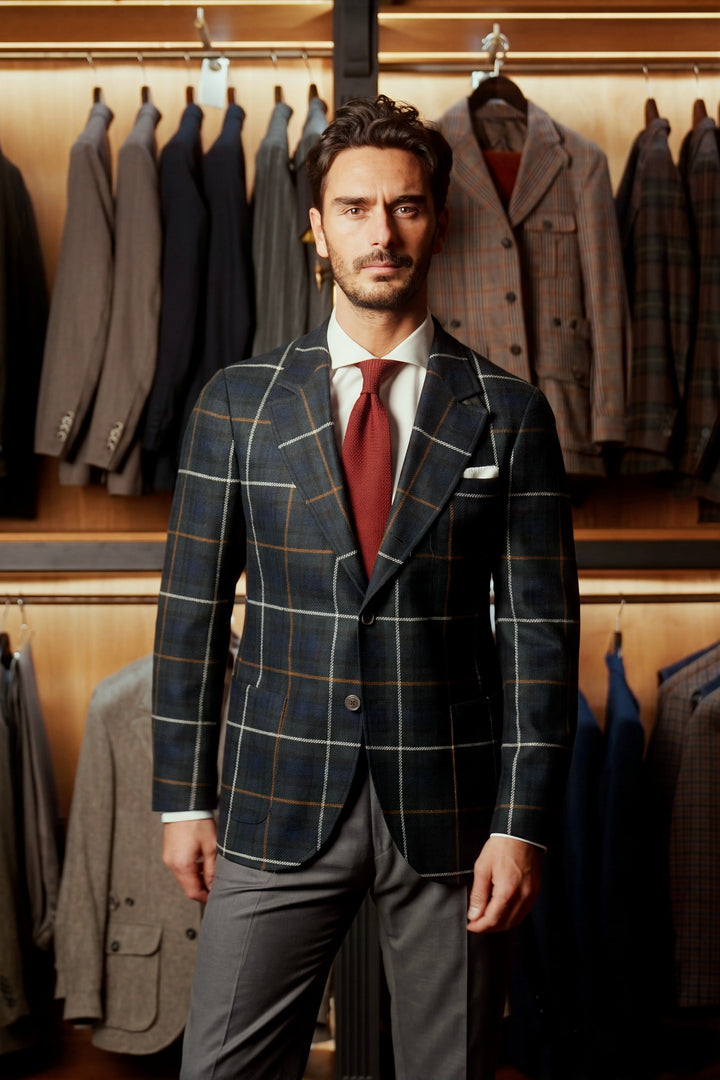 The Classic, mouse grey wool twill – worn in the shop