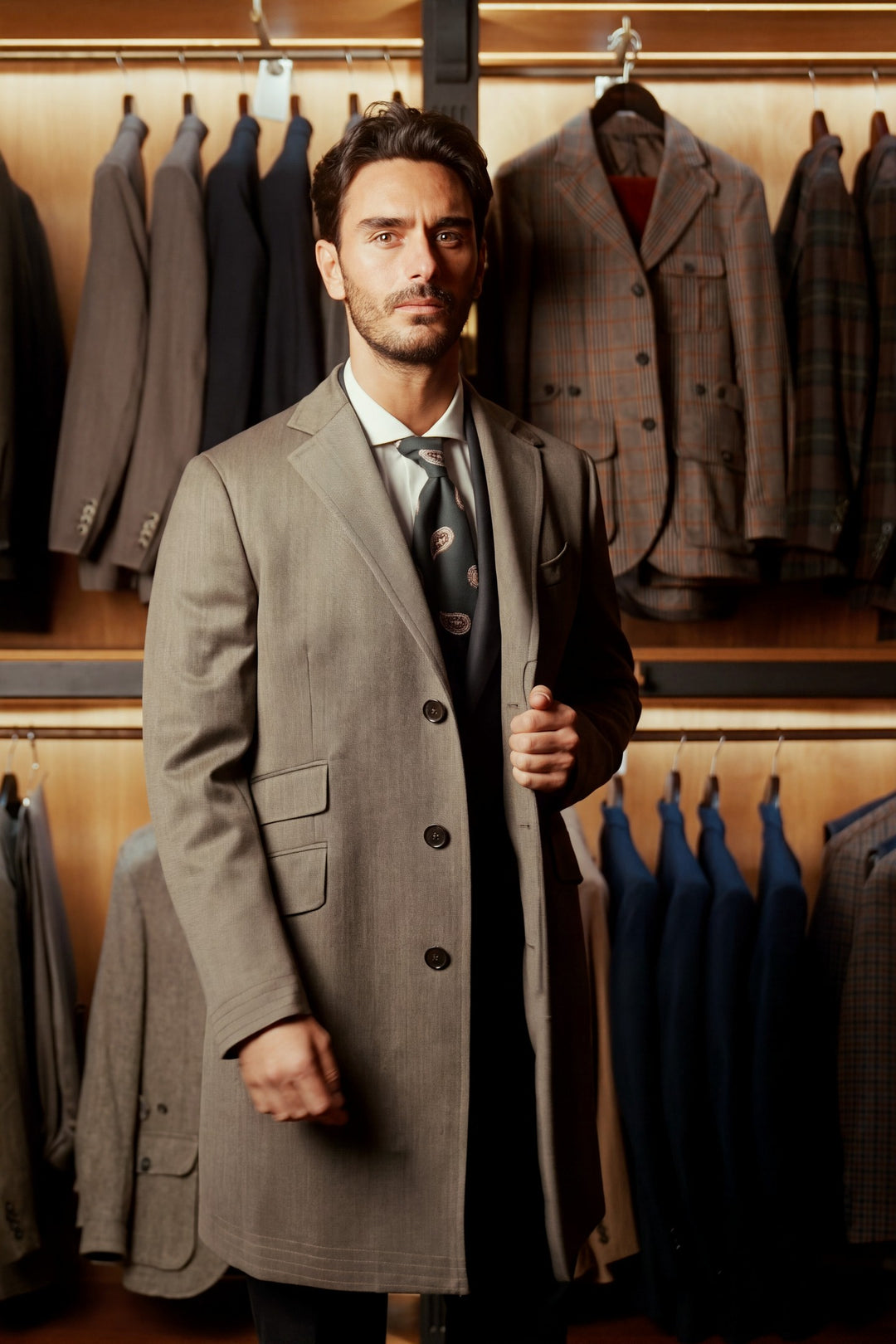 Le Vittorio, beige and brown whipcord – worn in the shop