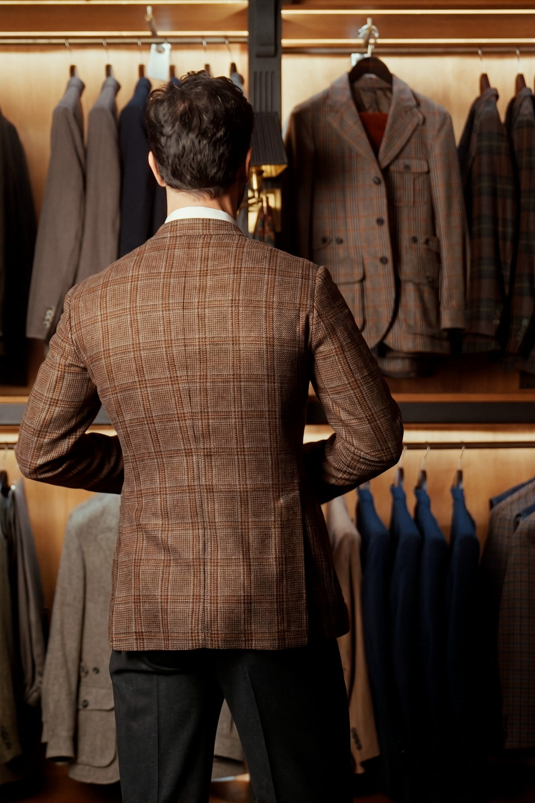 La Milan, brown and beige wool and cashmere tweed – worn in the shop