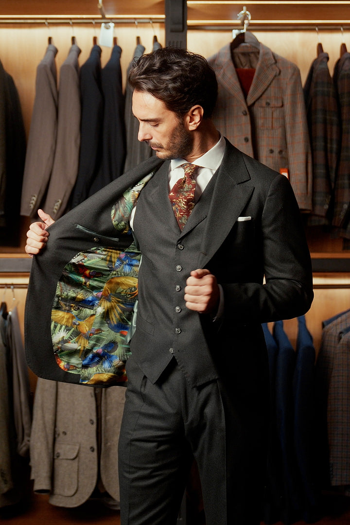 Le Milan, deep green flannel – worn in the shop