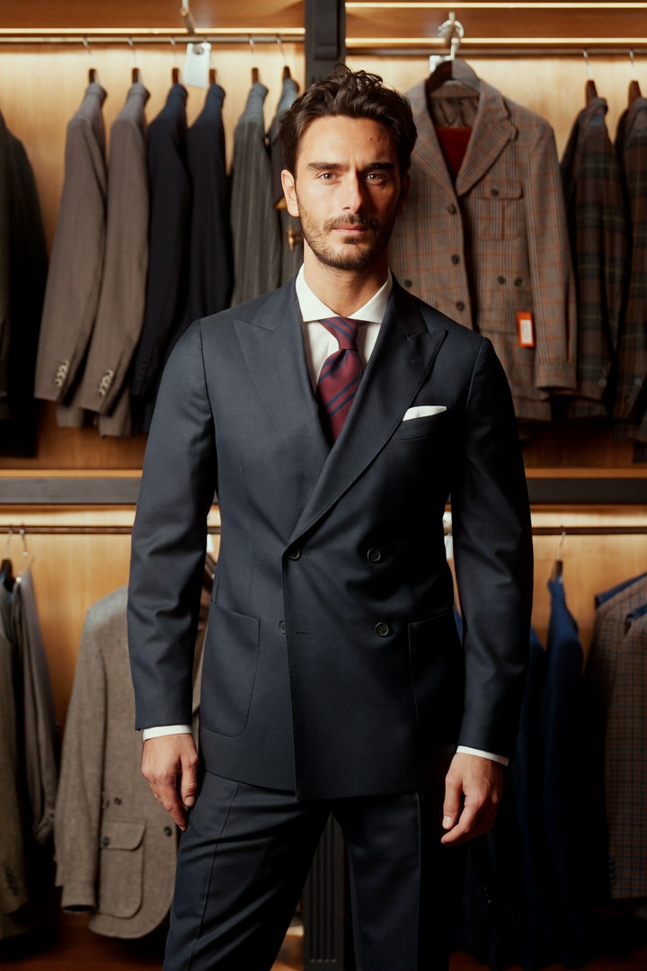Le Naples, sublime blue textured wool – worn in the shop
