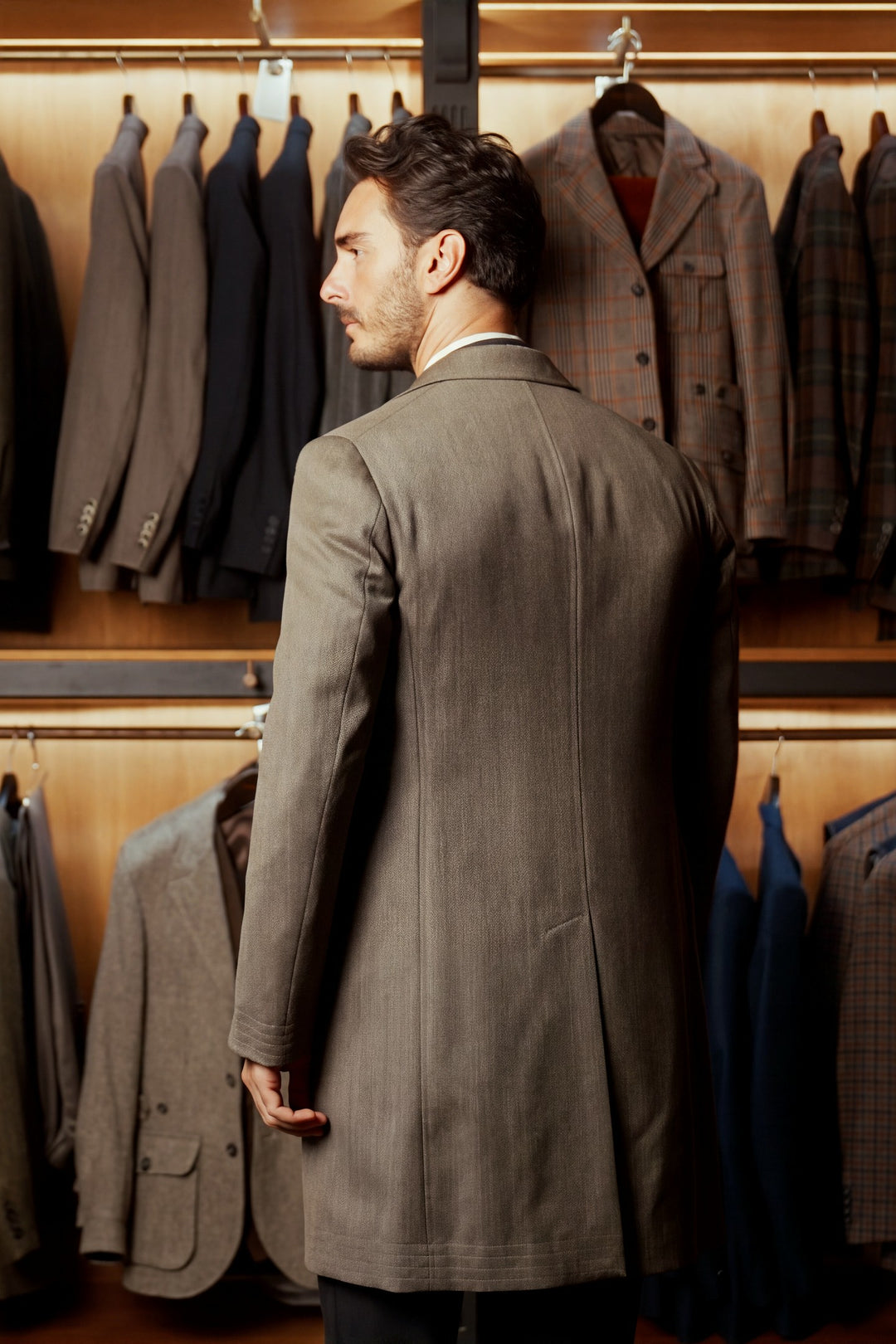Le Vittorio, beige and brown whipcord – worn in the shop