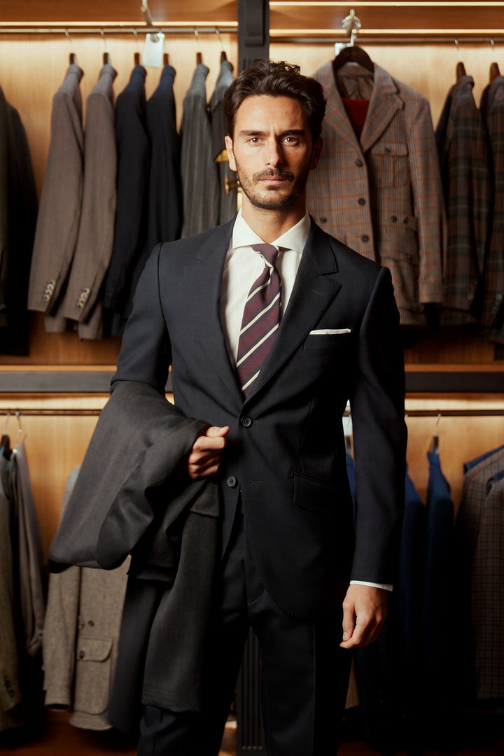 Le Kensington, navy Travel Suit – worn in the shop