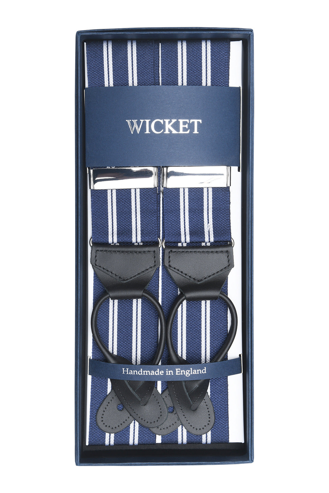 The Braces – Navy with white double stripes – WICKET