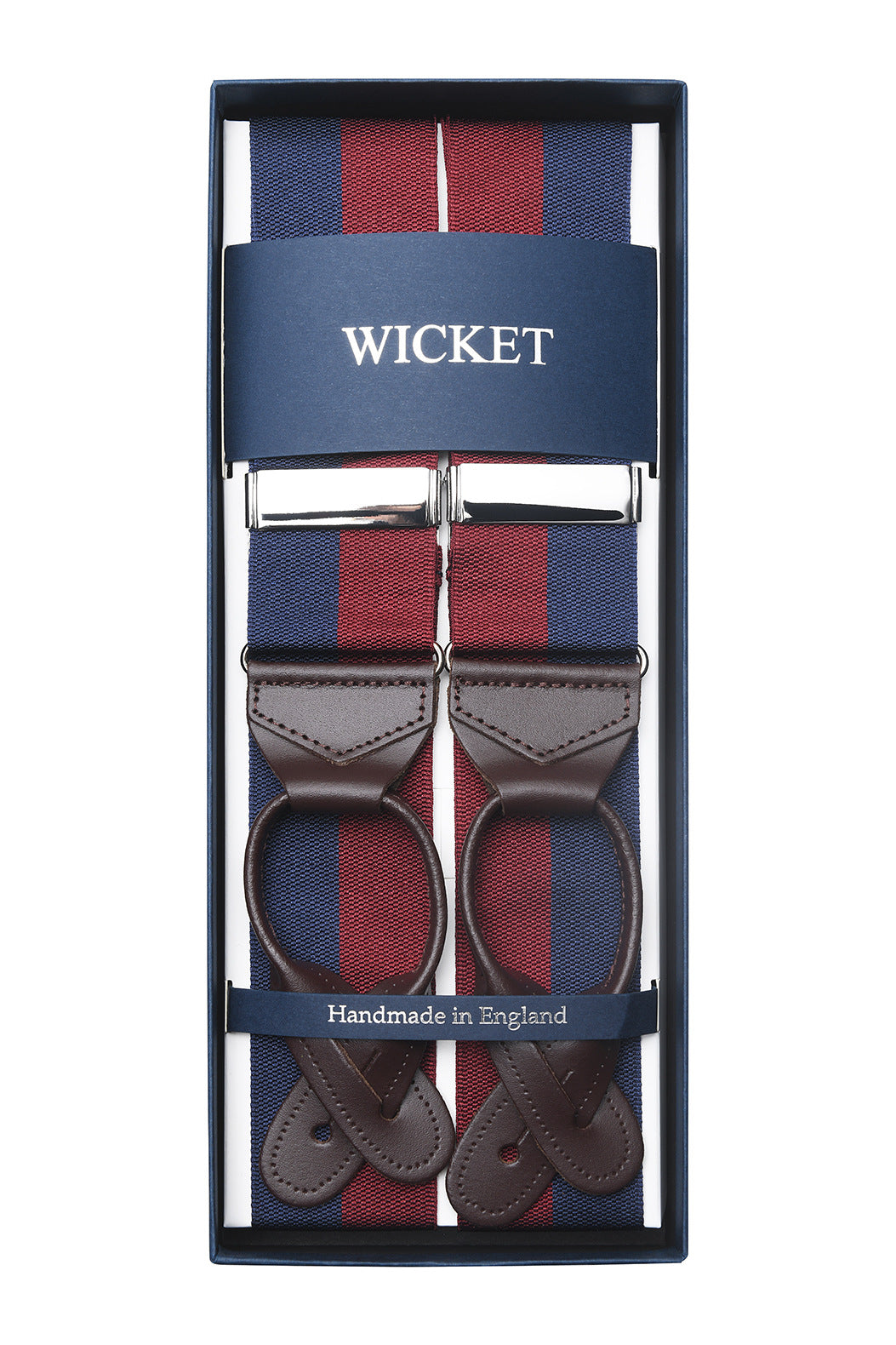 The Braces – Navy and burgundy with brown tabs – WICKET