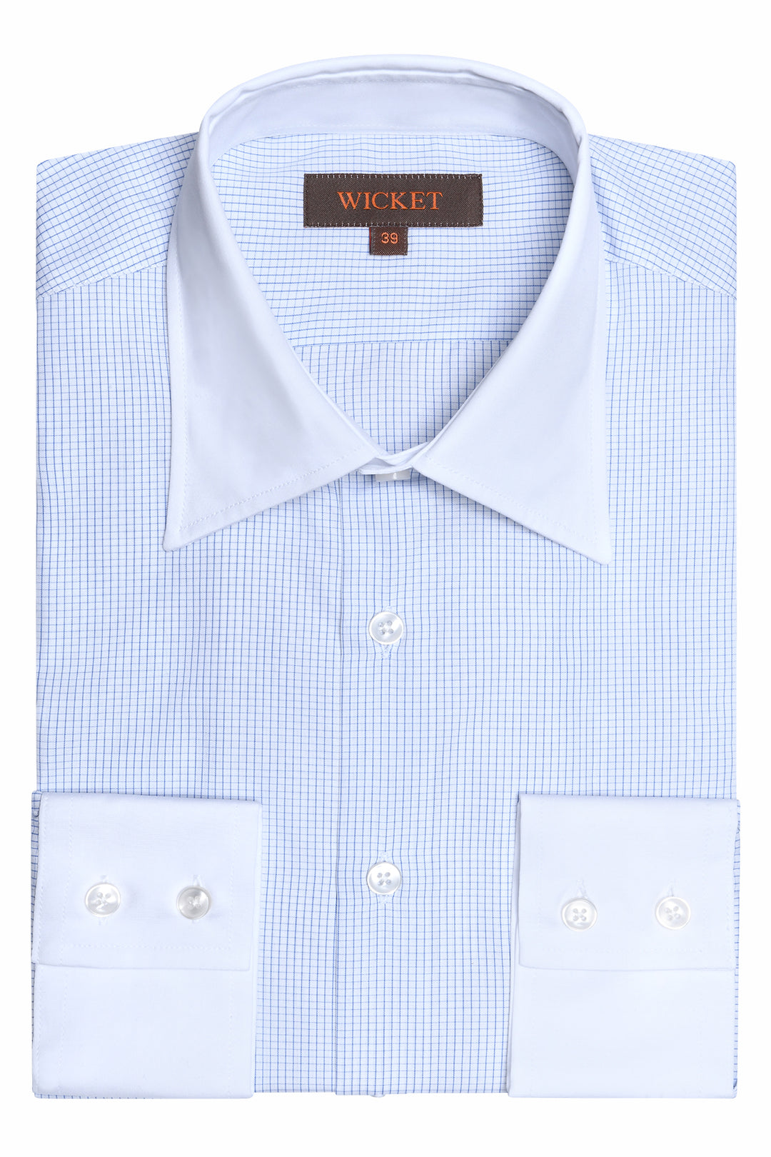 The Cotton Poplin – Small sky blue check with white collar – WICKET