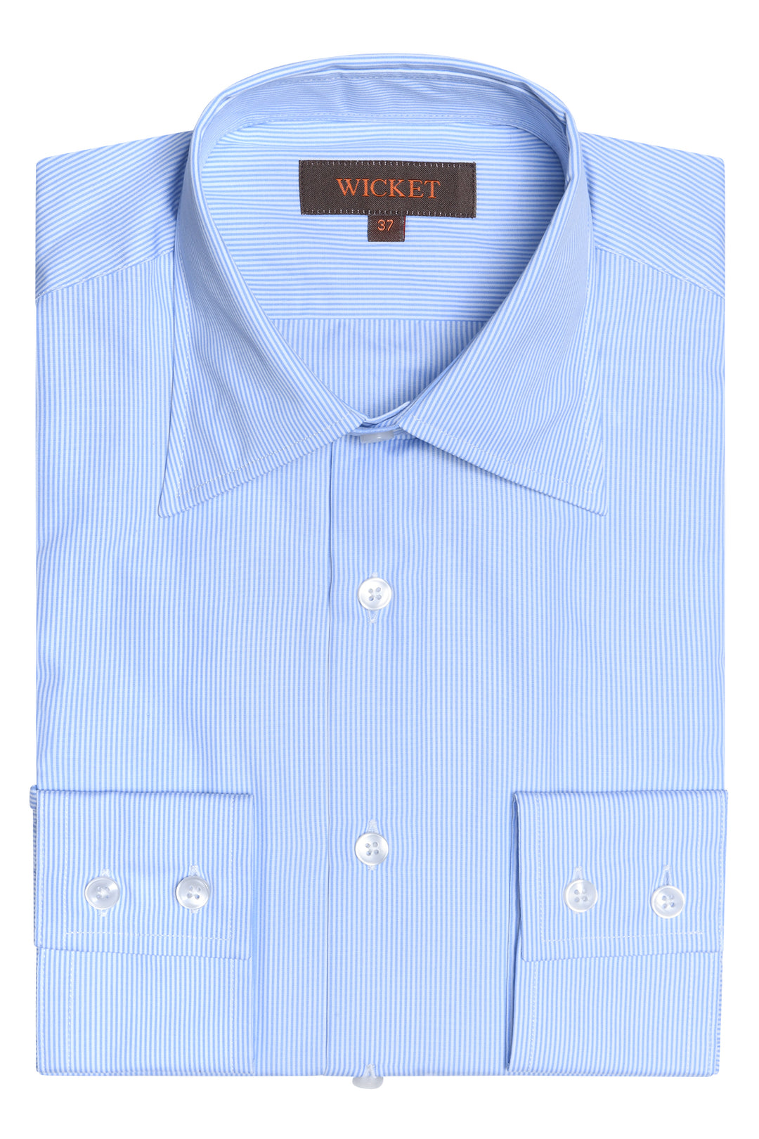 The Cotton Poplin – Fine sky blue stripes with French collar – WICKET