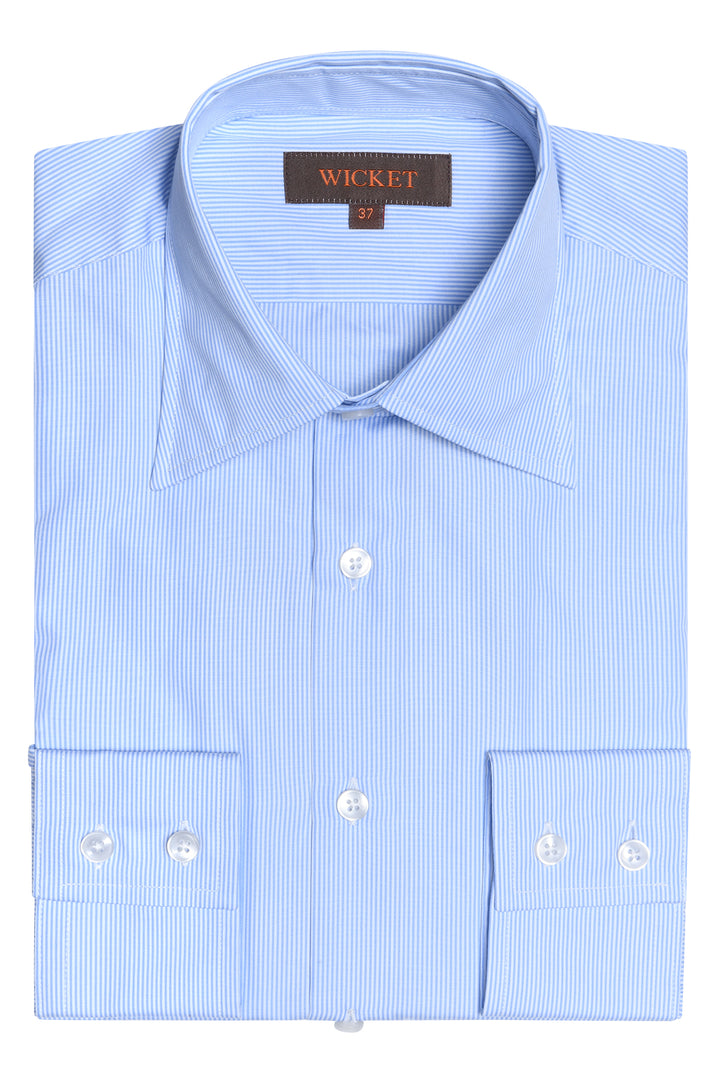 The Cotton Poplin – Fine sky blue stripes with French collar – WICKET