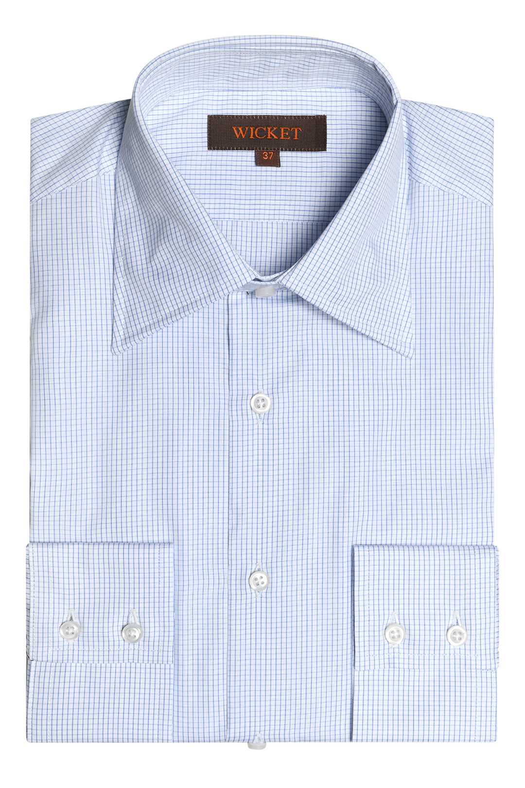 The Cotton Poplin – Small sky blue check with French collar – WICKET
