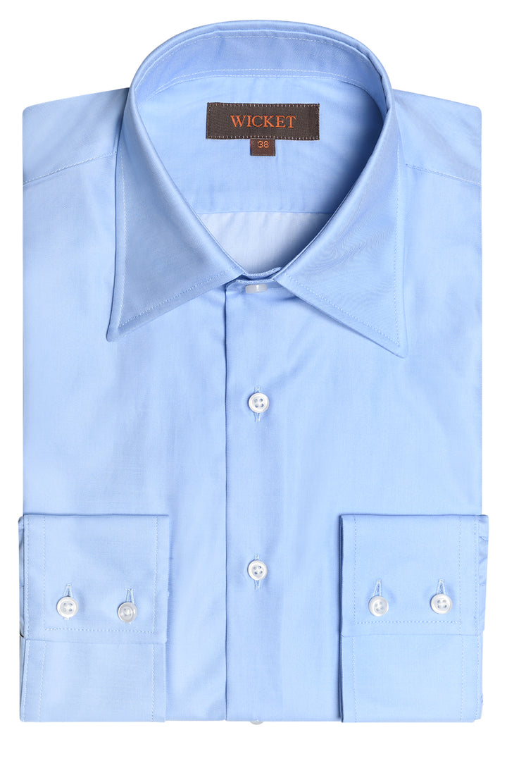 La Twill de Coton – Bleu ciel uni à col français – WICKET