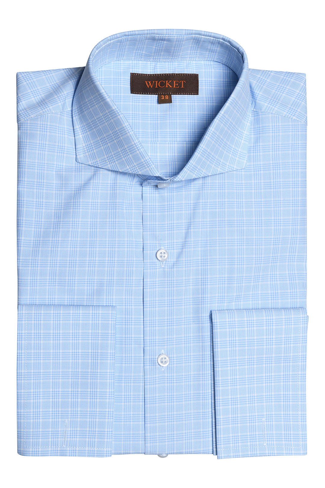 The Cotton Poplin – Sky blue Prince of Wales check with double cuffs – WICKET