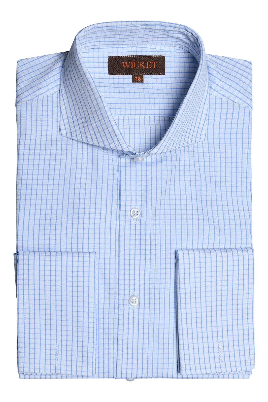 The Cotton Poplin – Sky blue check with double cuffs – WICKET