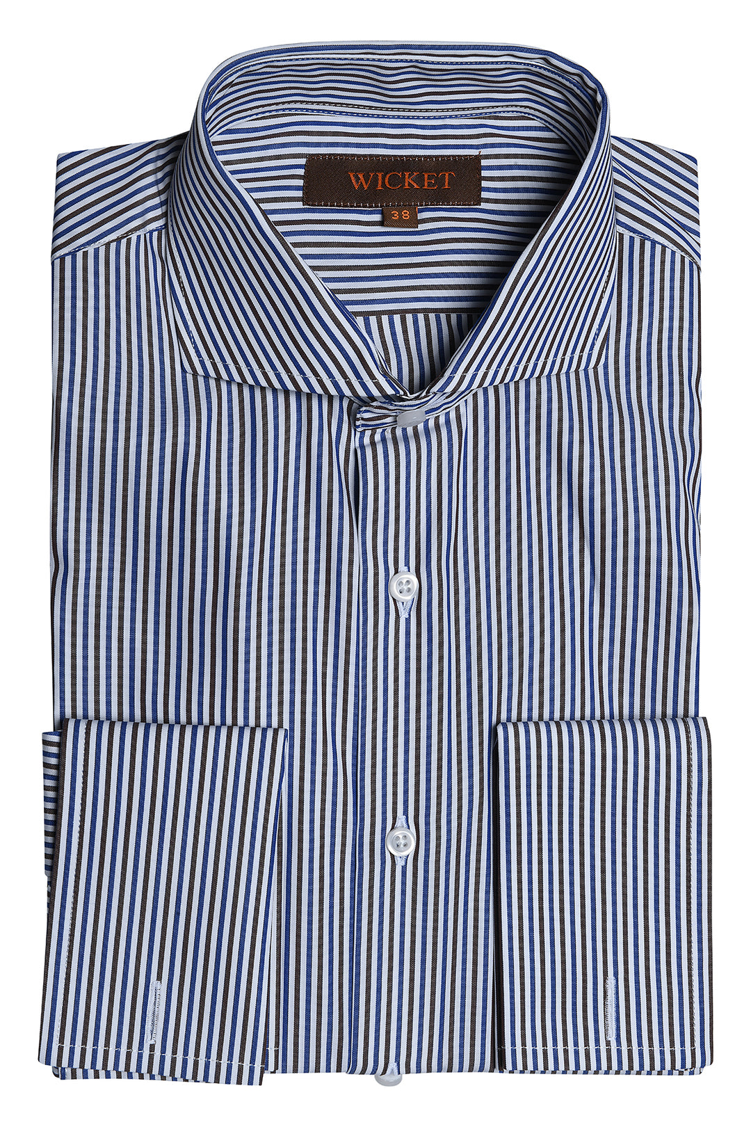 The Cotton Poplin – Brown and royal blue stripes with double cuffs – WICKET
