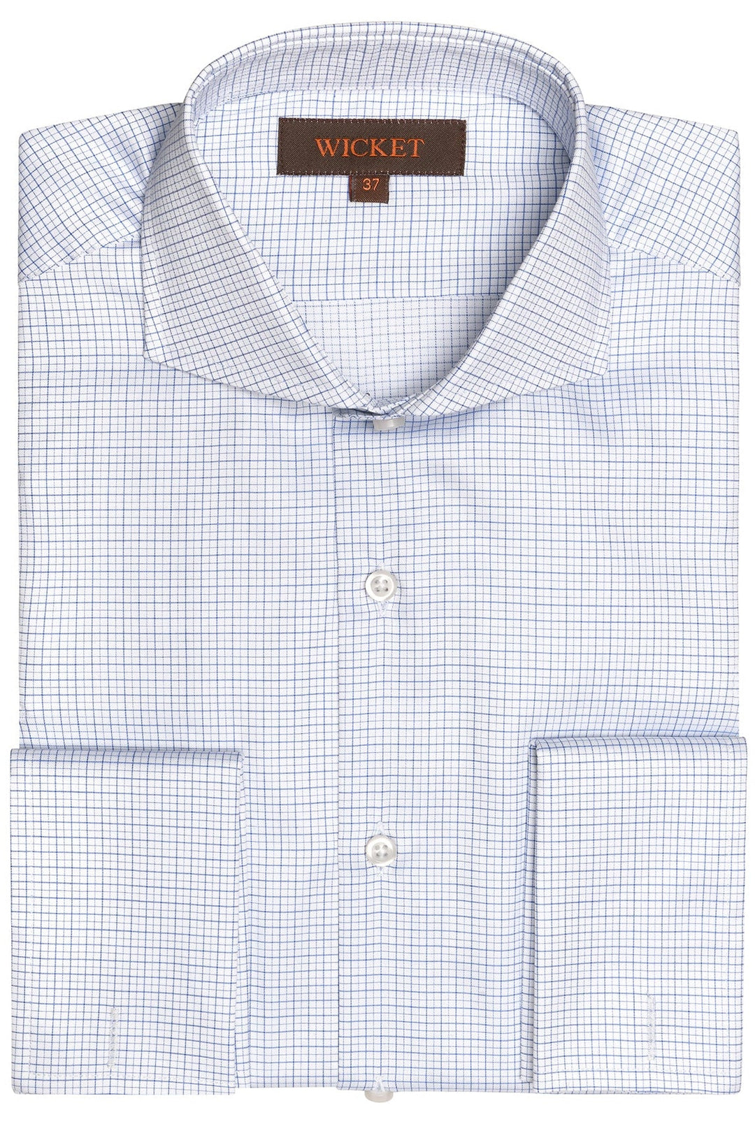 The Cotton Twill – Small blue check with double cuffs – WICKET