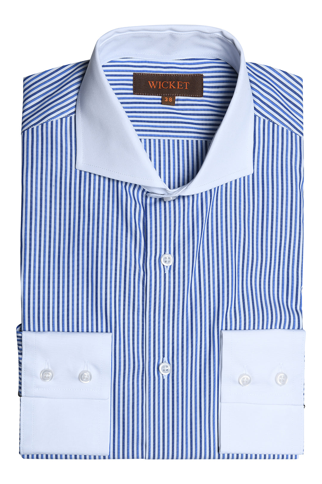 The Cotton Poplin – Navy and bright blue stripes with white collar – WICKET