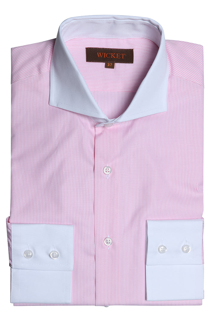 The Cotton Poplin – Fine pink stripes with white collar – WICKET