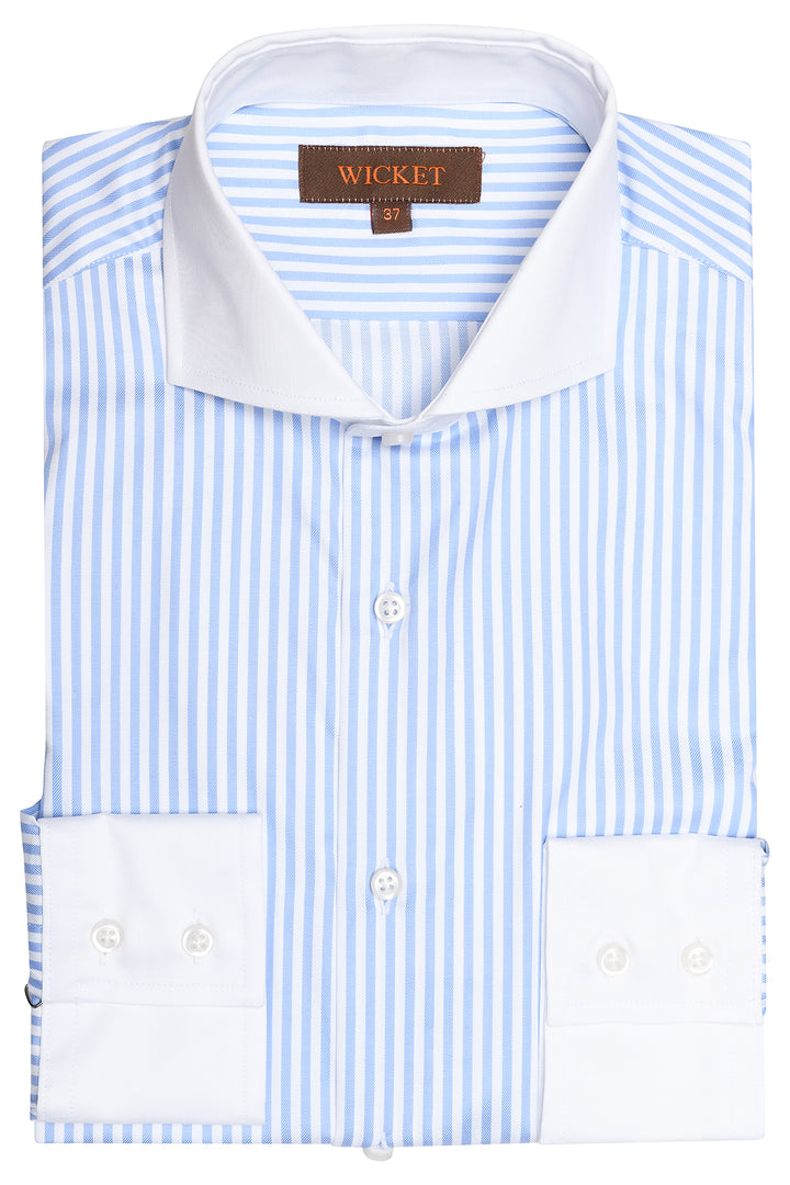 The Cotton Twill – Pale blue stripes with white collar – WICKET