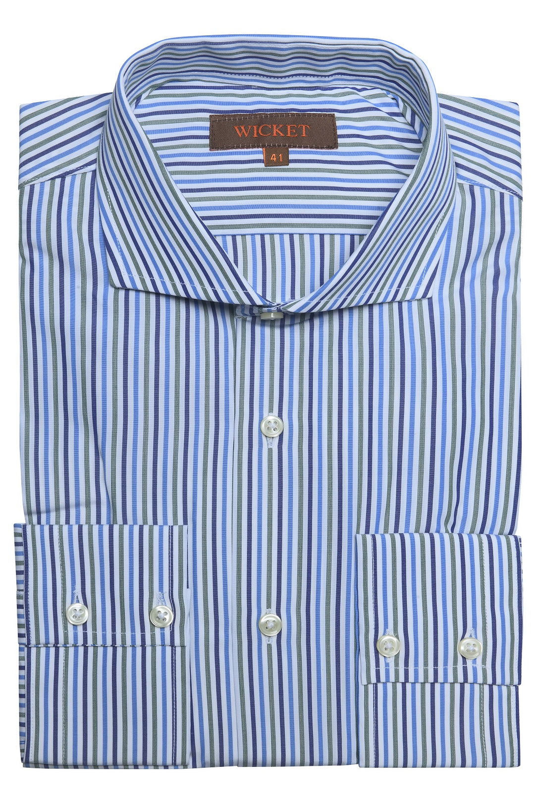The Cotton Poplin – Blue stripes with fine green lines – WICKET