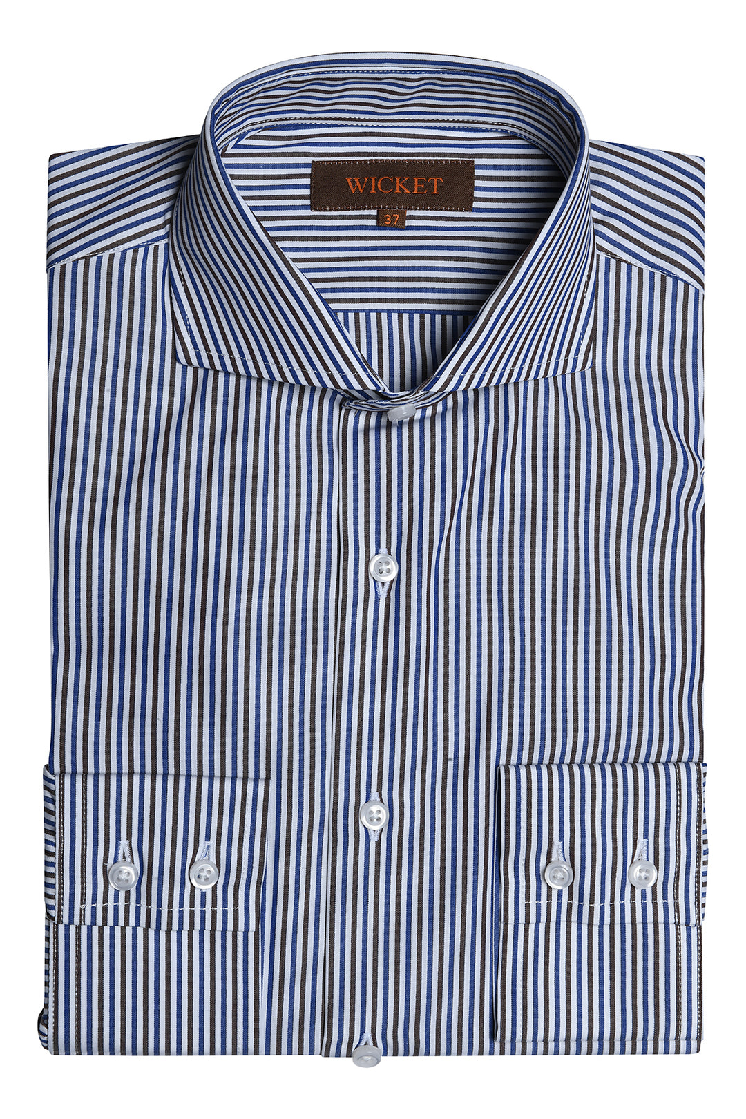 The Cotton Poplin – Brown and royal blue stripes – WICKET