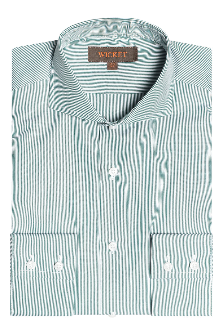 The Cotton Poplin – Fine green stripes – WICKET