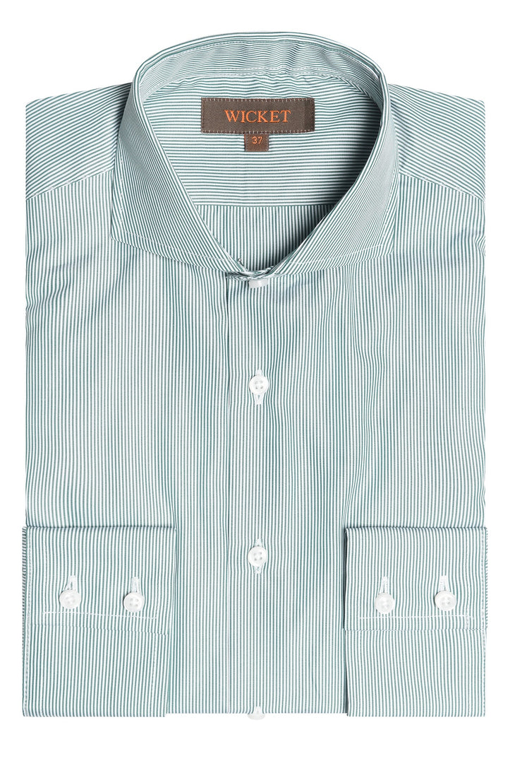 The Cotton Poplin – Fine green stripes – WICKET
