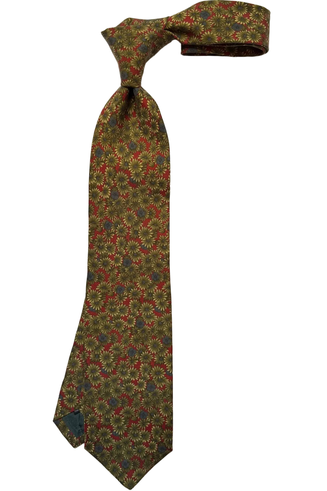 The Tie – Brick red silk with green flowers – WICKET