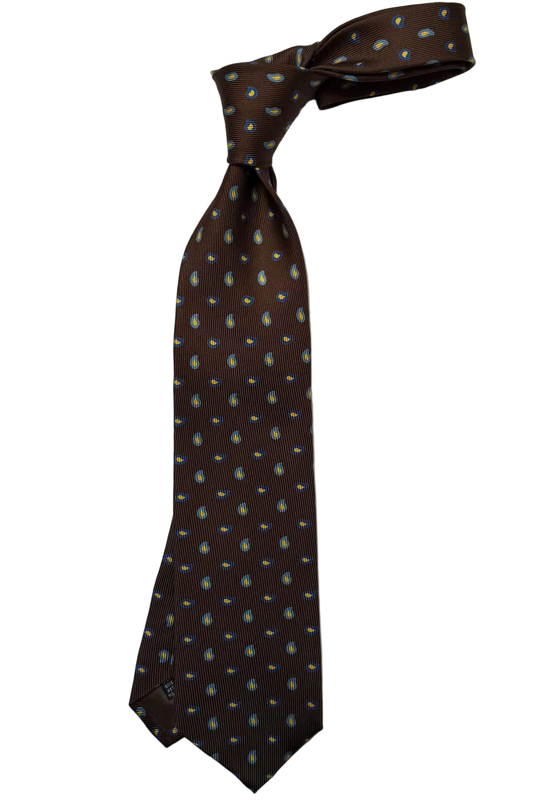 The Tie – Brown silk with sky blue droplets – WICKET