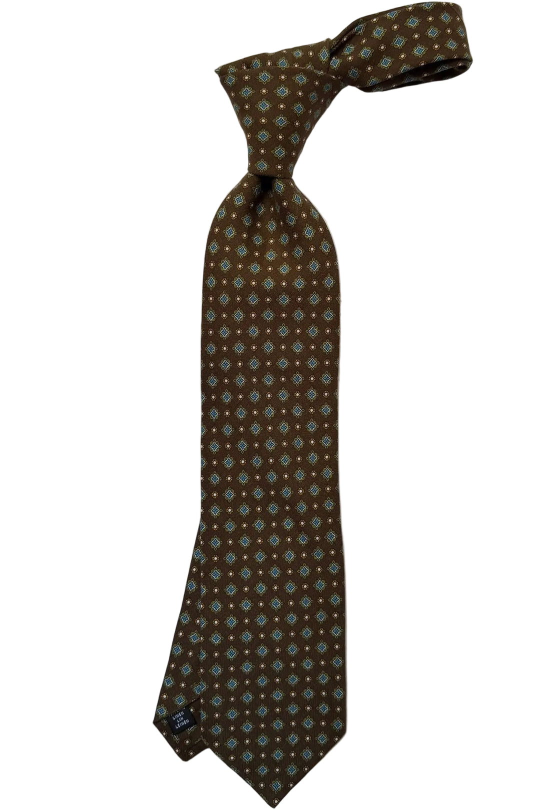 The Tie – Brown linen and silk with small blue flowers – WICKET