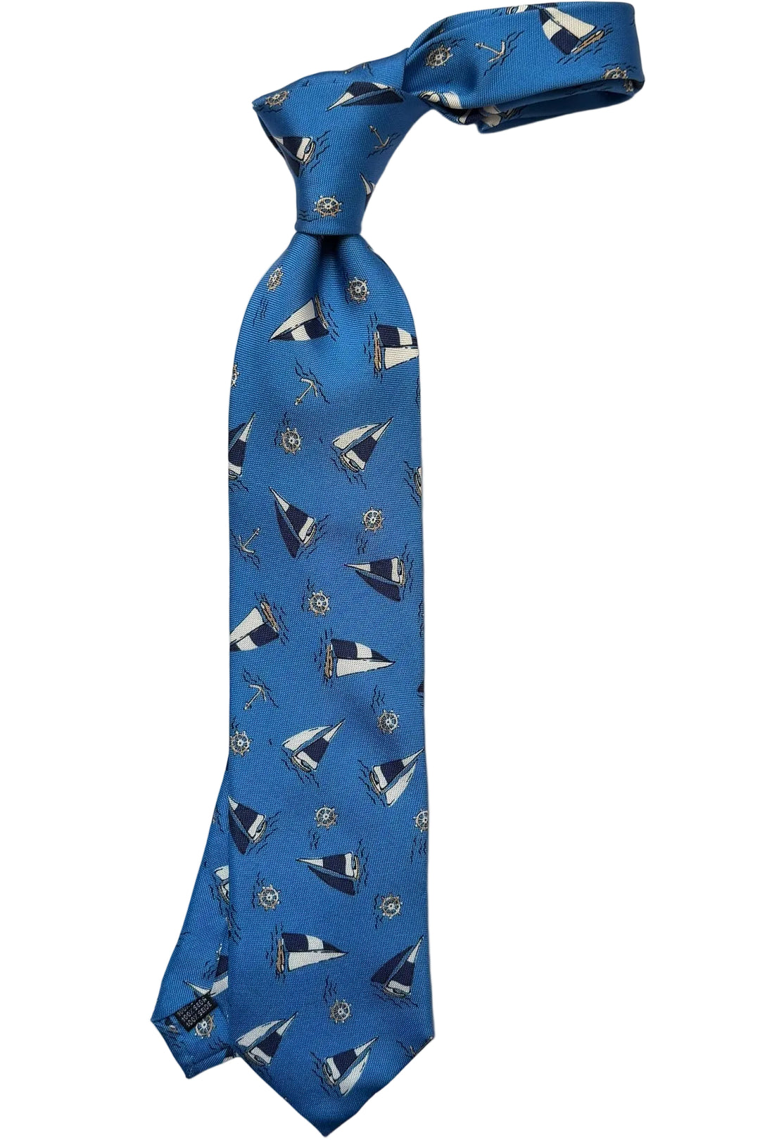 The Tie – Azure silk with sailing boats – WICKET
