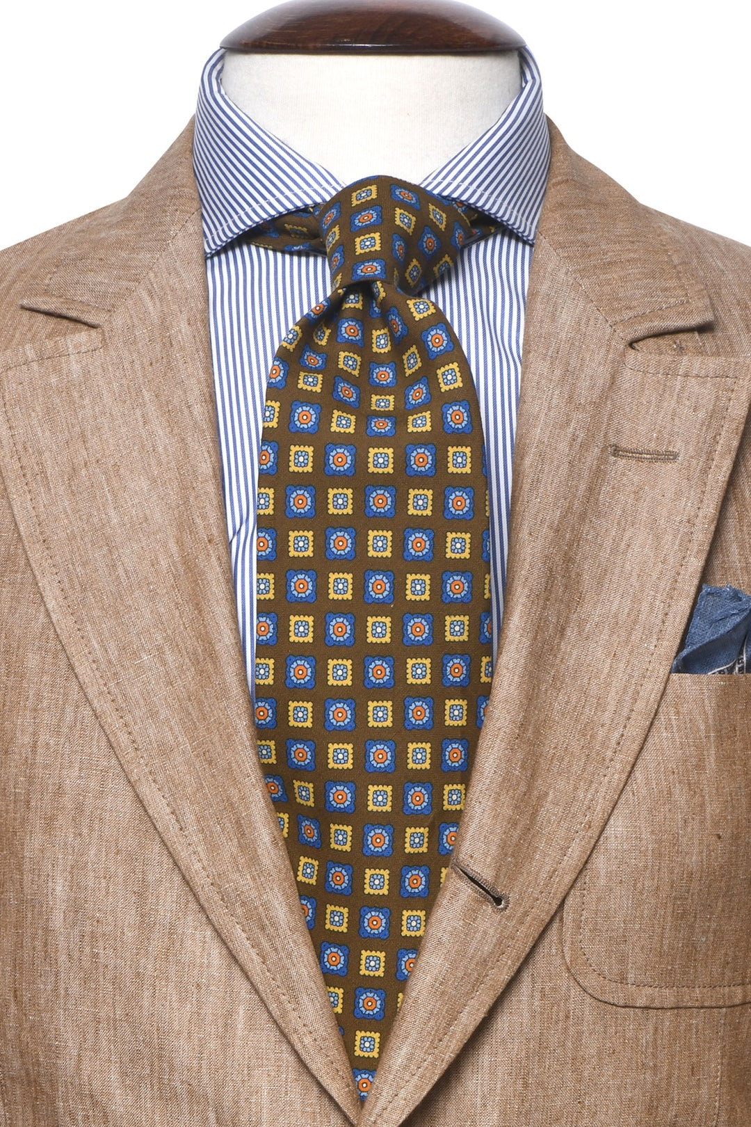 The Tie – Brown silk with yellow and blue squares – WICKET