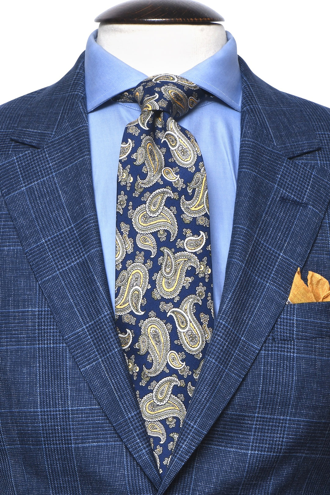 The Tie – Navy silk with yellow paisley pattern – WICKET