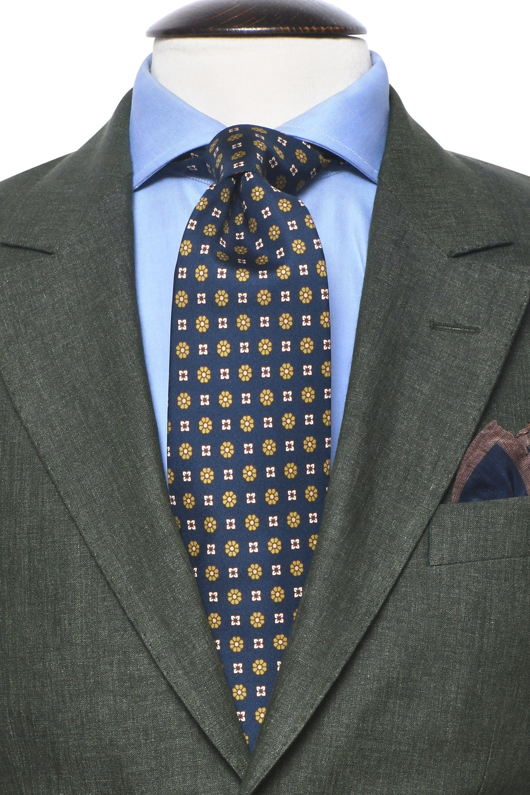 The Tie – Navy silk with mustard flowers – WICKET