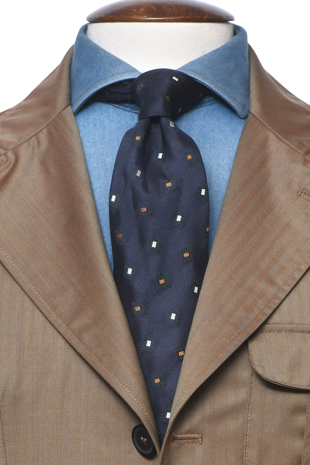 The Tie – Navy silk with small squares – WICKET