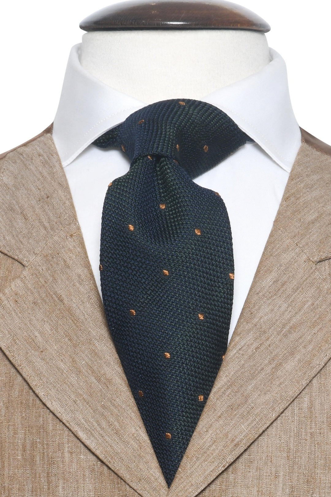 The Tie – Navy grenadine with caramel polka dots – WICKET