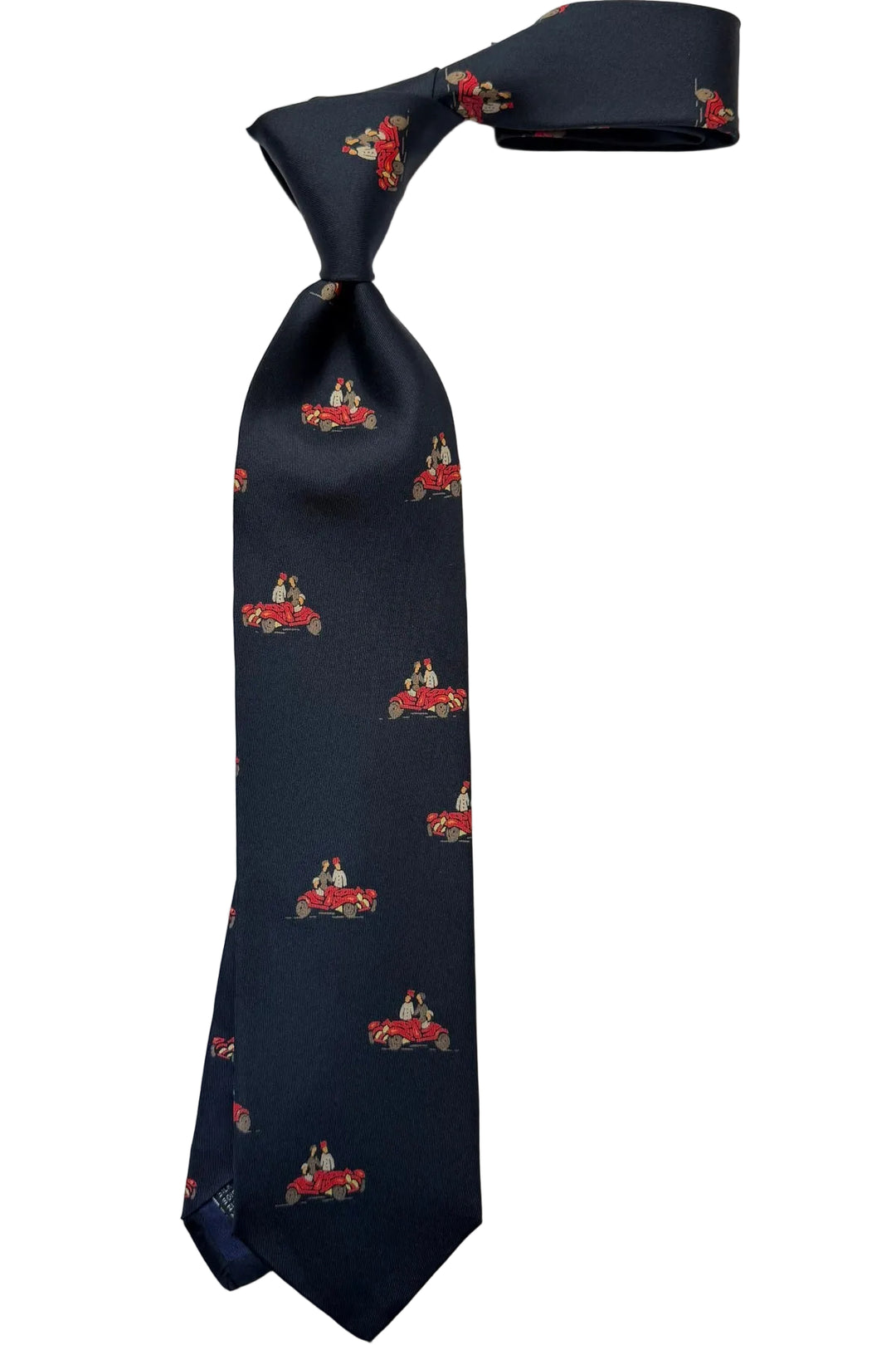 The Tie – Navy silk with vintage cars – WICKET