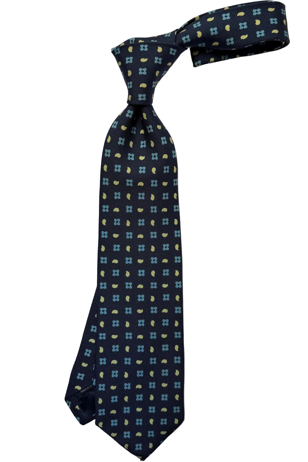The Tie – Navy silk with sky blue flowers – WICKET