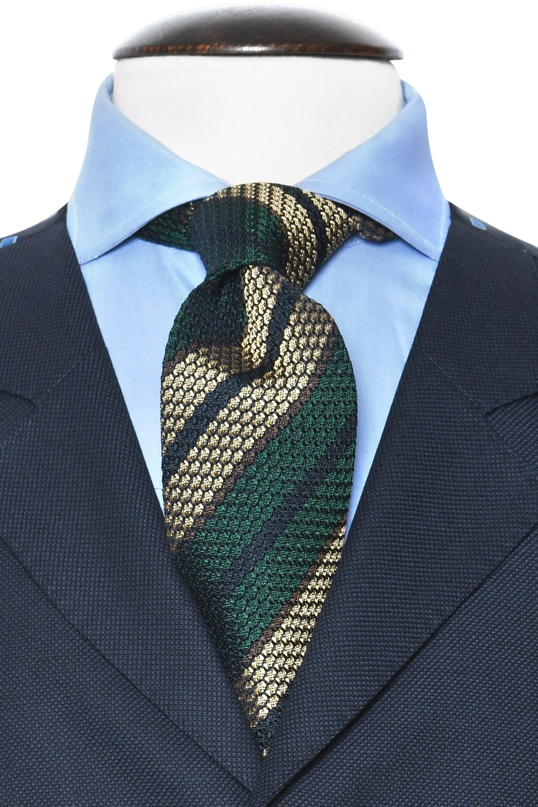 The Tie – Green and navy silk with beige stripes – WICKET