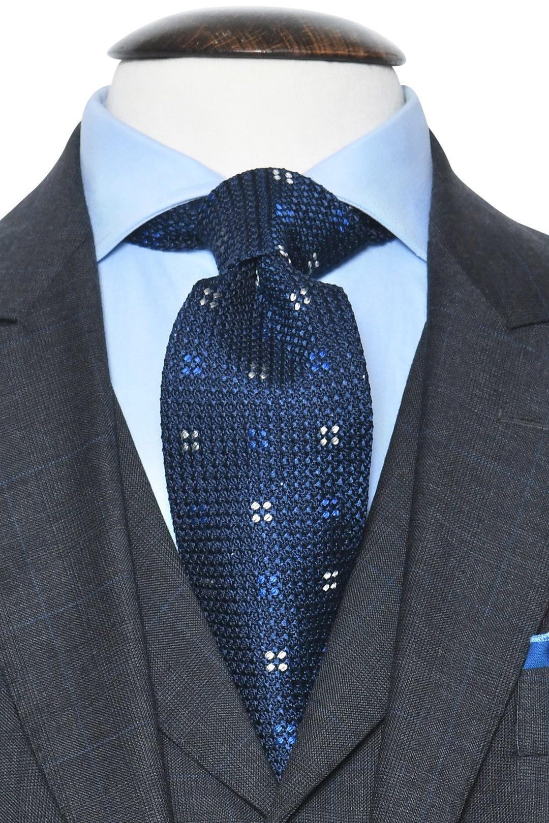 The Tie – Navy silk with small white flowers – WICKET