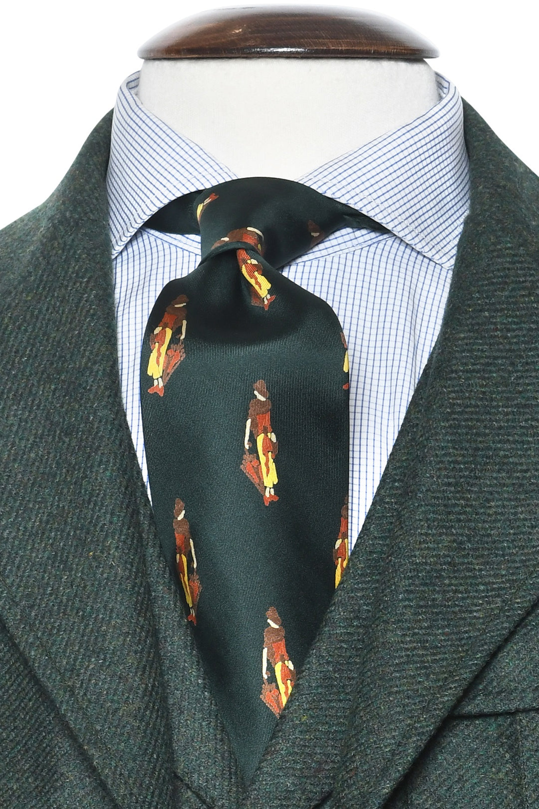 The Tie – Fir green silk with figures – WICKET