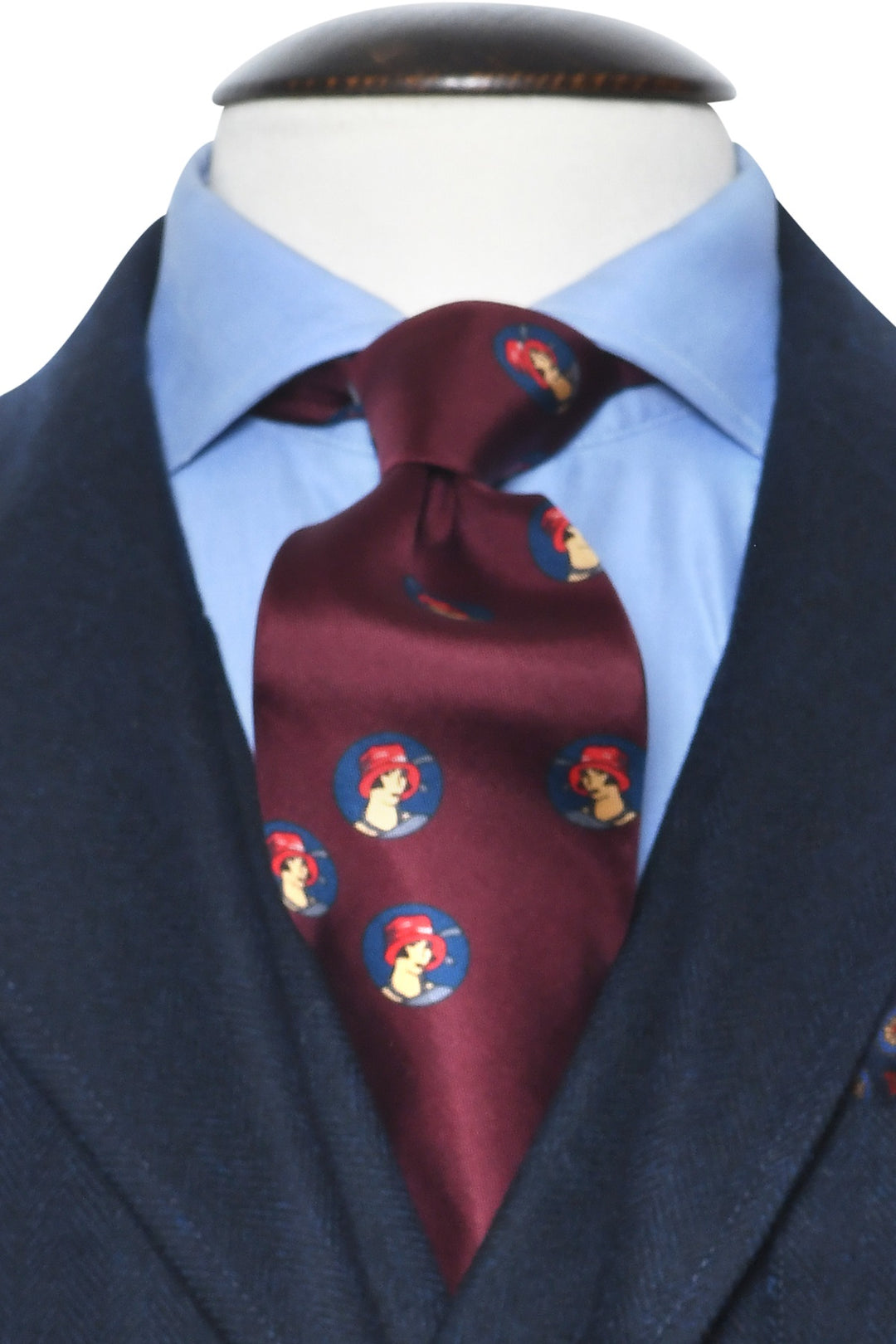 The Tie – Burgundy silk with portraits of a woman – WICKET