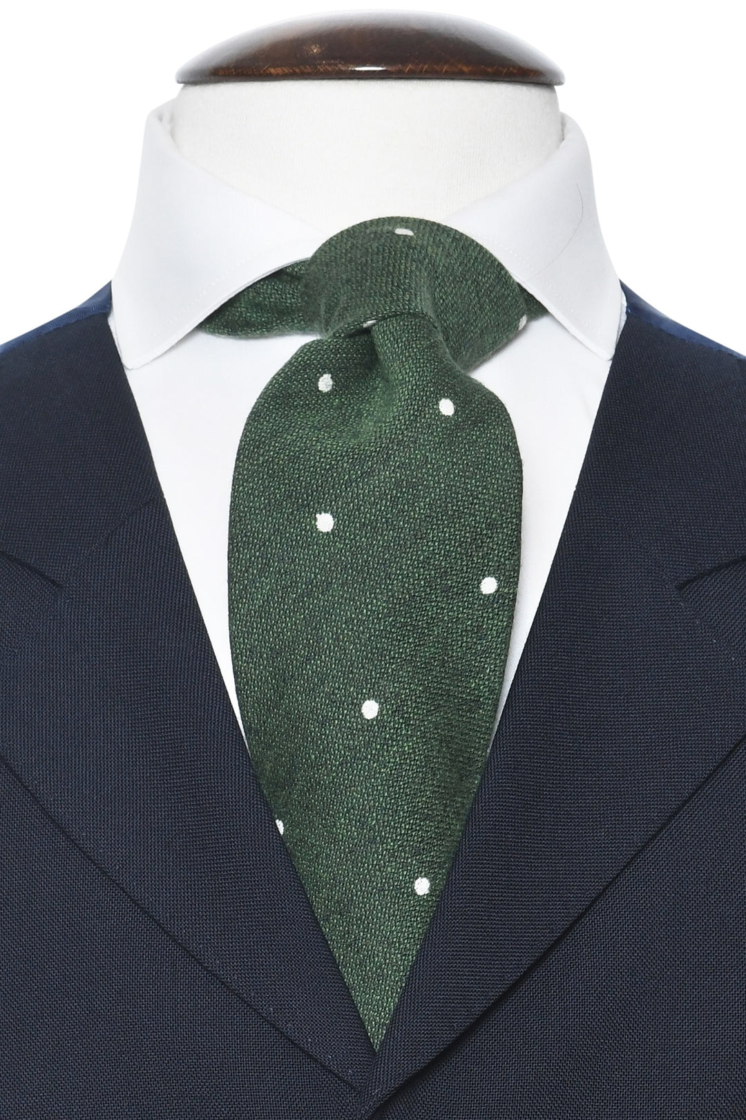 The Tie – Green wool and silk with white polka dots – WICKET