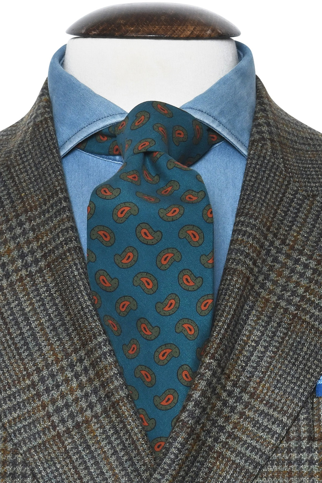 The Tie – Petrol blue silk with orange paisley pattern – WICKET