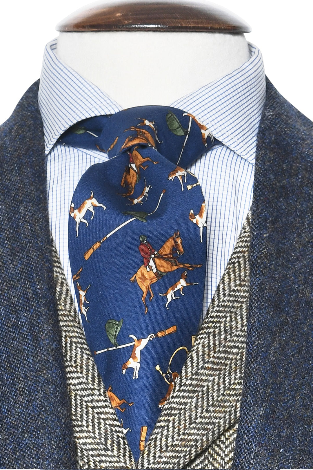 The Tie – Blue silk with hunting scenes – WICKET