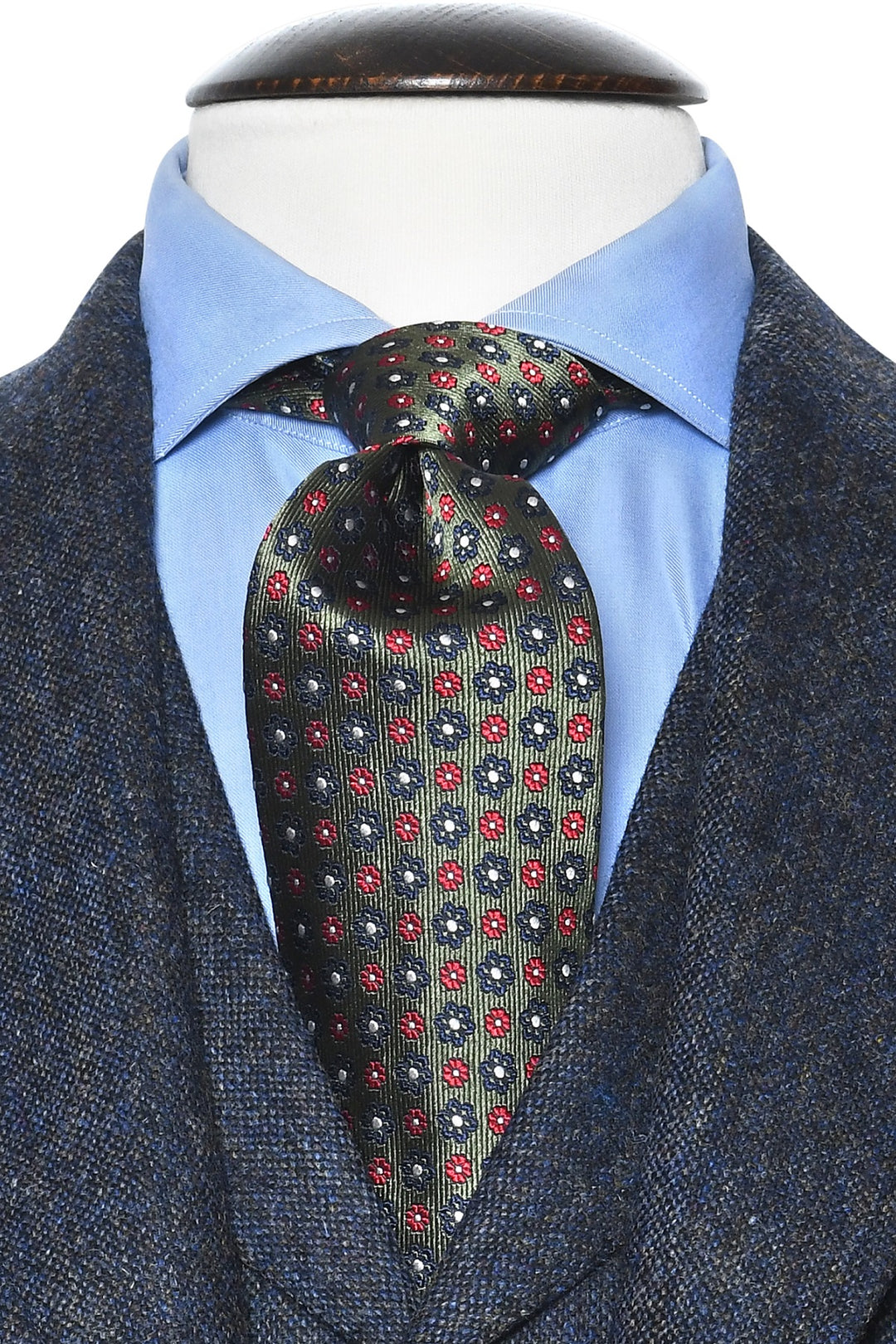 The Tie – Olive silk with small flowers – WICKET