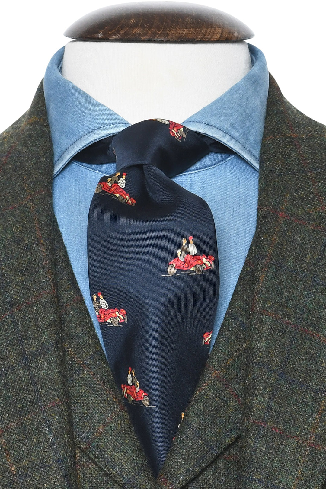 The Tie – Navy silk with vintage cars – WICKET