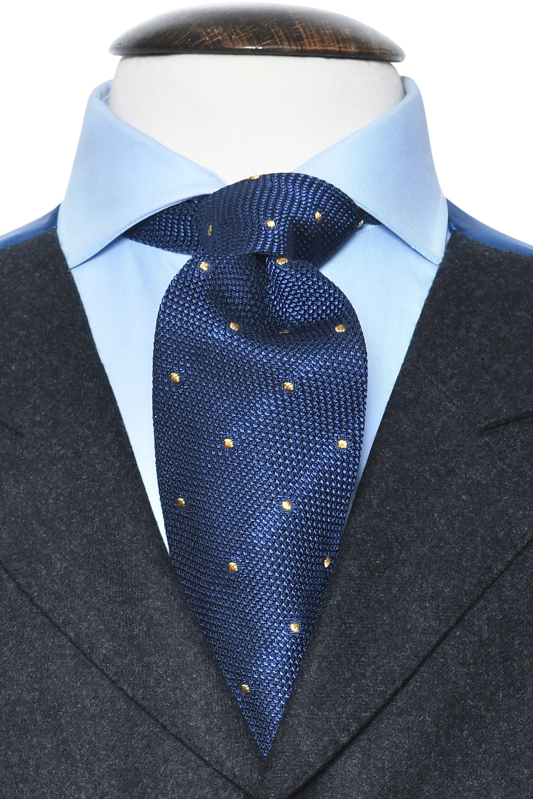 The Tie – Navy silk with gold polka dots – WICKET